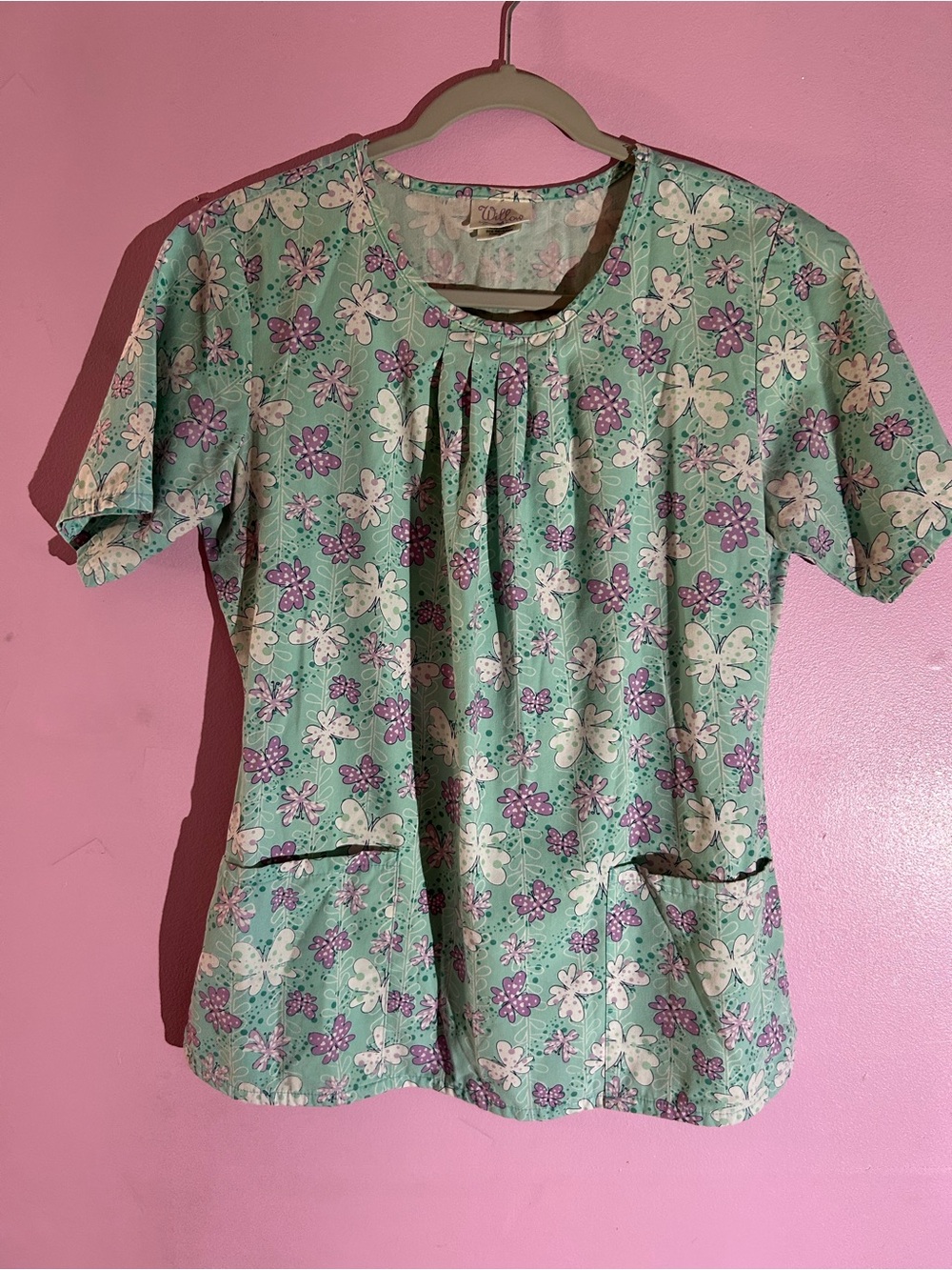 Willow Mint Green Floral Top with Purple and White Flowers